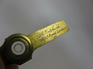 Antique Brass Micrometer Microscope Slide by Andrew Pritchard.  1/250th.  c.  1837. 2