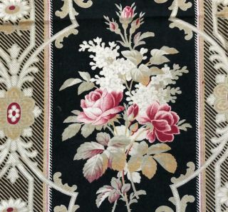 19th Century French Napoleon Iii Linen Cotton,  Roses C1870 229