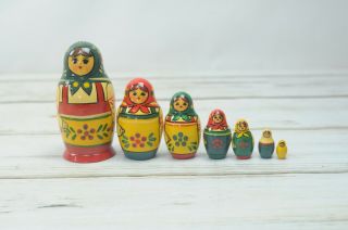 Vintage Russian Nesting Dolls 7 Hand Painted Wood