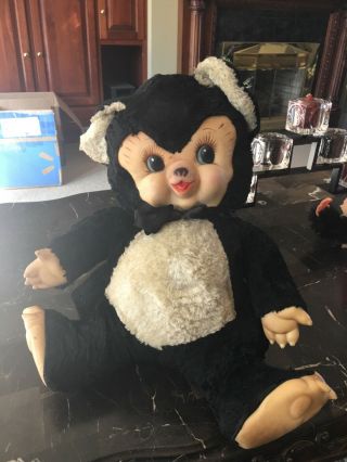 Vintage Very Large Stuffed Bear.  Rubber Face,  Hands And Feet.