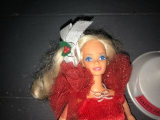 Vintage 1988 Happy Holidays Christmas Collectors Barbie Red Dress w/ Stand VGC 2