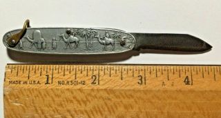 Antique Moroccan Fancy Silver Pocket Knife 2 - Sided Embossed Imagery