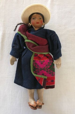 Peruvian Cloth Doll Ethnic Central South America Folk Art Woman 14.  5 " Handmade