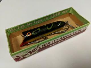 Vintage Florida Wooden Fishing Lure Eger Bait Co.  Frog Bass Bait W/ Box Lucky 13