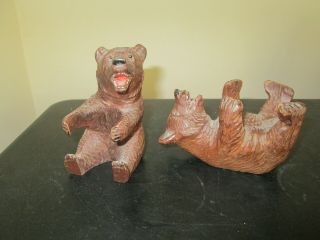 2 Antique Vintage Hand Carved Black Forest Wooden Bears