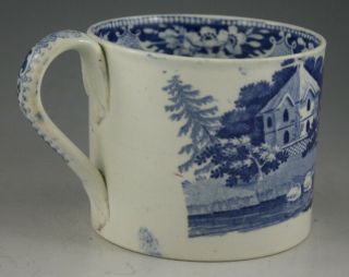 Antique Pottery Pearlware Blue Transfer Rural Scenic Mug with Swans 1825 2