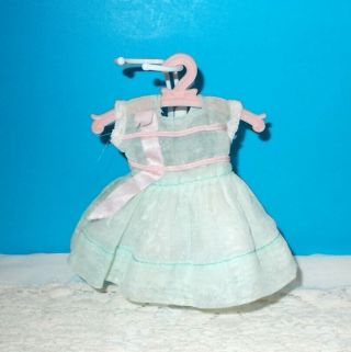 Vintage Undocumented Muffie Doll Organdy Dress & Storybook Dolls Hanger 1950s