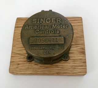 Antique Brass Water Meter Singer American Spartanburg Sc Lid Trinket Box Usa