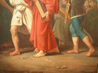 LARGE 19thC.  Simon of Cyrene ' carries the cross ' Old Master Antique OIL Painting 10