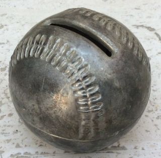 Vintage Silver Plated Baseball Coin Bank Antique Piggy