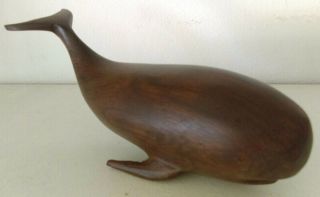Vintage Mid Century Hand Carved Wooden Whale Sculpture
