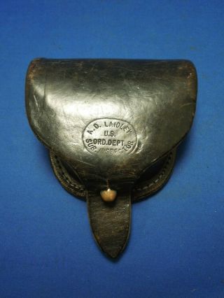 Antique A.  D.  Laidley Us Ordnance Dept.  Sub.  Inspector Leather Cap Box Pouch