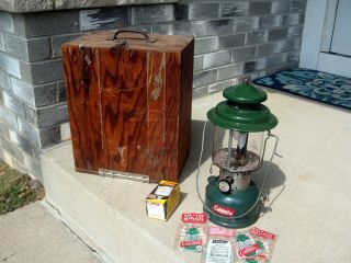 Vintage Coleman Lantern Model 220 E In Wooden Crate Sunshine Model