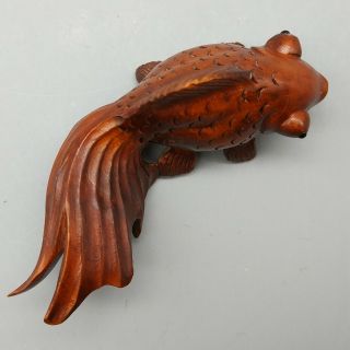 2.  7 " Handcarved Japanese Boxwood Netsuke Golden Fish Handy Wood Carving Figurine