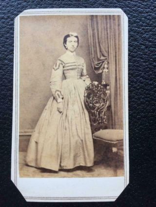 Antique 1800s Civil War Era Cdv Photo Woman Dress Bridgeport Ct
