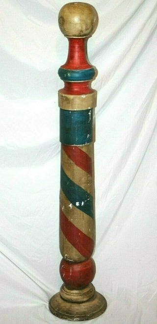 Antique 19th C.  Pholychrome Painted Carved Wood Barber Shop Pole.  41 " Tall.