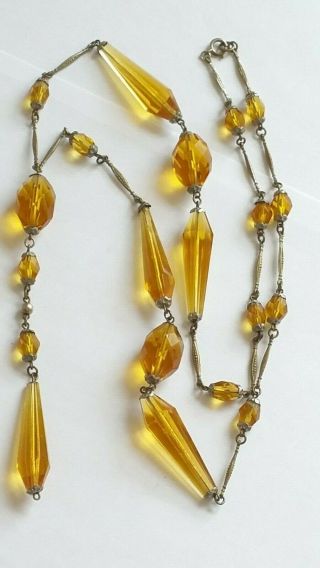 Czech Antique Art Deco Faceted Glass Bead Lariat Drop Necklace