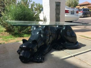 Black Panther Glass Top Coffee Table Made In Tuscany 1990,