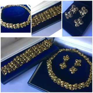 Vintage Jewellery Antiqued Gold Middle East Necklace,  Bracelet & Earrings Suite