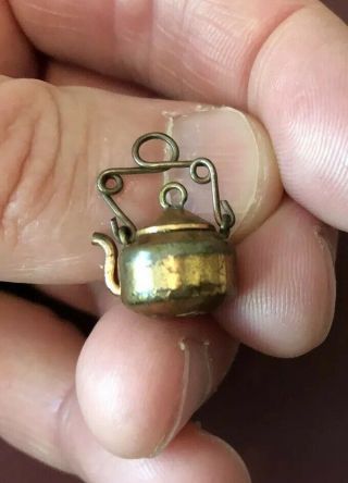 Antique Vintage Copper One Cent Wheat Penny Coin Teapot Charm Fob Hobo Art