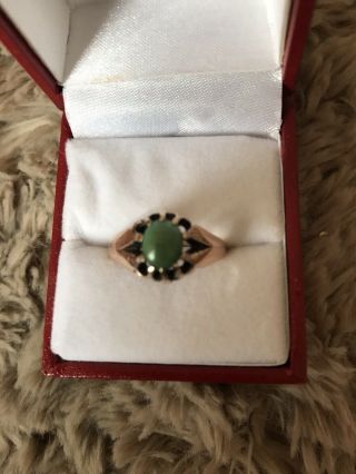Lovely Antique 9ct Gold & Green Turquoise Ring 8,  R/s