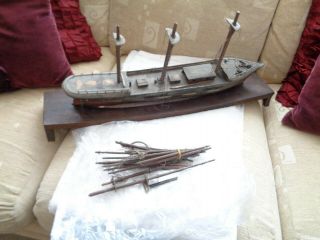 Antique Wooden Hand Carved Ship Boat Model Tea Clipper Needs A Rebuild On Stand