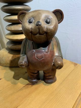 Vintage Wooden Hand Carved Teddy Bear (standing)
