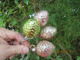 4 Antique German Blown Mercury Glass Pink Pine Cone Christmas Ornament 
