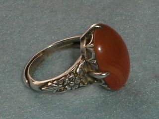 Unusual Antique Sterling Silver Carnelian Ornate Gallery Setting Ring Adjustable