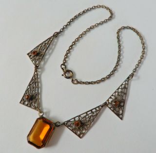 Antique Filigree Amber Crystal Necklace M345