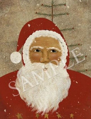 Primitive Christmas Santa Claus Belsnickle Folk Art Feather Tree Print 8x10