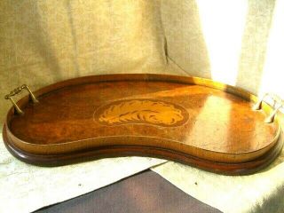 Edwardian kidney shaped Mahogany Inlaid butlers or drinks tray 56 cm x 32 cm 3