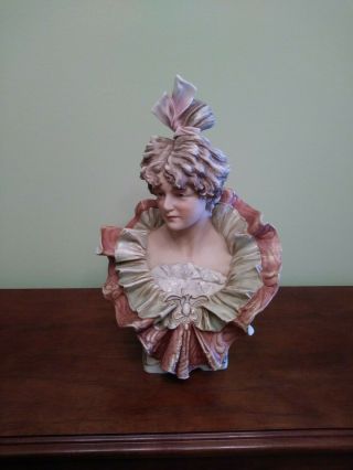 Antique Royal Dux Porcelain Figurine Bust Lady 13 ".