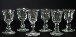 Six Early Georgian Glass Wine Goblets Blown Smooth Pontil Cut Paneled Bowl