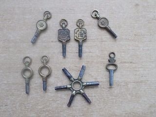 Selection Of Antique Pocket Watch Keys Including 2 Vintage Sheffield Advertising