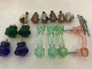 14 Vintage Antique Colored/painted Glass Drawer Cabinet Furniture Pull Handles
