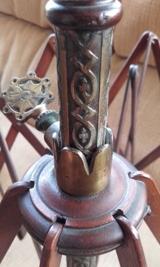 Victorian Antique Brass and Wood Umbrella Wool Winder - Concertina Treen Spinner 3