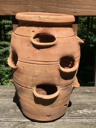 Vintage Terra Cotta Strawberry Pot Pottery LARGE Garden Herb Planter Antique 2