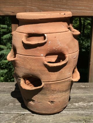 Vintage Terra Cotta Strawberry Pot Pottery LARGE Garden Herb Planter Antique 3