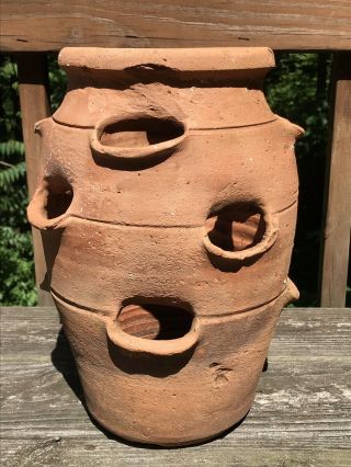 Vintage Terra Cotta Strawberry Pot Pottery LARGE Garden Herb Planter Antique 4