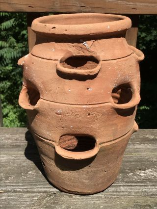 Vintage Terra Cotta Strawberry Pot Pottery LARGE Garden Herb Planter Antique 6