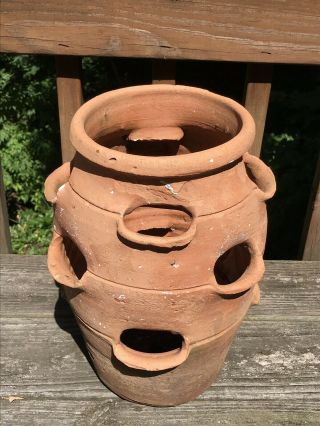 Vintage Terra Cotta Strawberry Pot Pottery LARGE Garden Herb Planter Antique 7