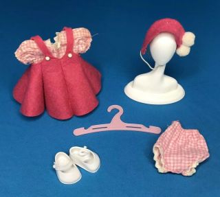 Vintage Ginny Doll 7053 Medford Tag Pink Gingham Dress Felt Pinafore Hat,  Shoes