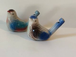 Antique Miniature Staffordshire? Porcelain Bird Whistles Folk Art Set Of 2 Vtg