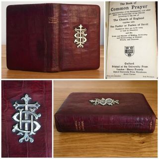 Old C1910 Antique Bible Oxford Book Of Prayer Red Croc Leather Hallmarked Silver