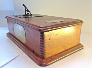 An Unusual Antique Wooden Box With Brass Sundial And 3 Brass Plaques