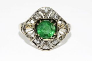 $3,  000 1.  49ct Antique Art Deco Natural Emerald & Diamond Ring 18k 2 Tone