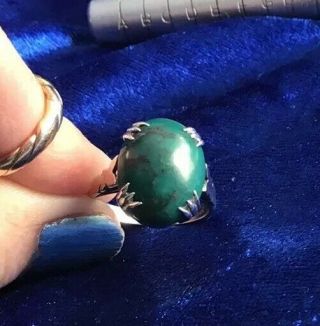 Antique Art Deco Real Silver & Natural Turquoise Gemstone Ring