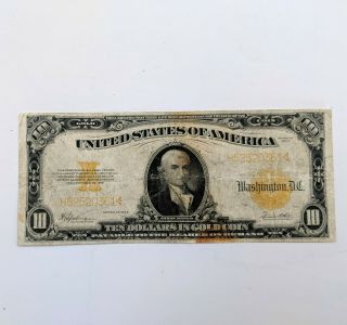 Antique 1922 Large Size $10 Gold Certificate Bank Note Us Paper Money