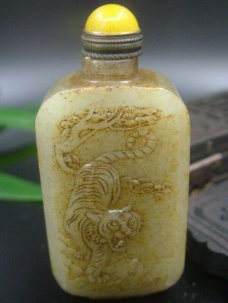 Antique Chinese Celadon Nephrite Hetian Old - Jade Tiger Statues/snuff Bottle
